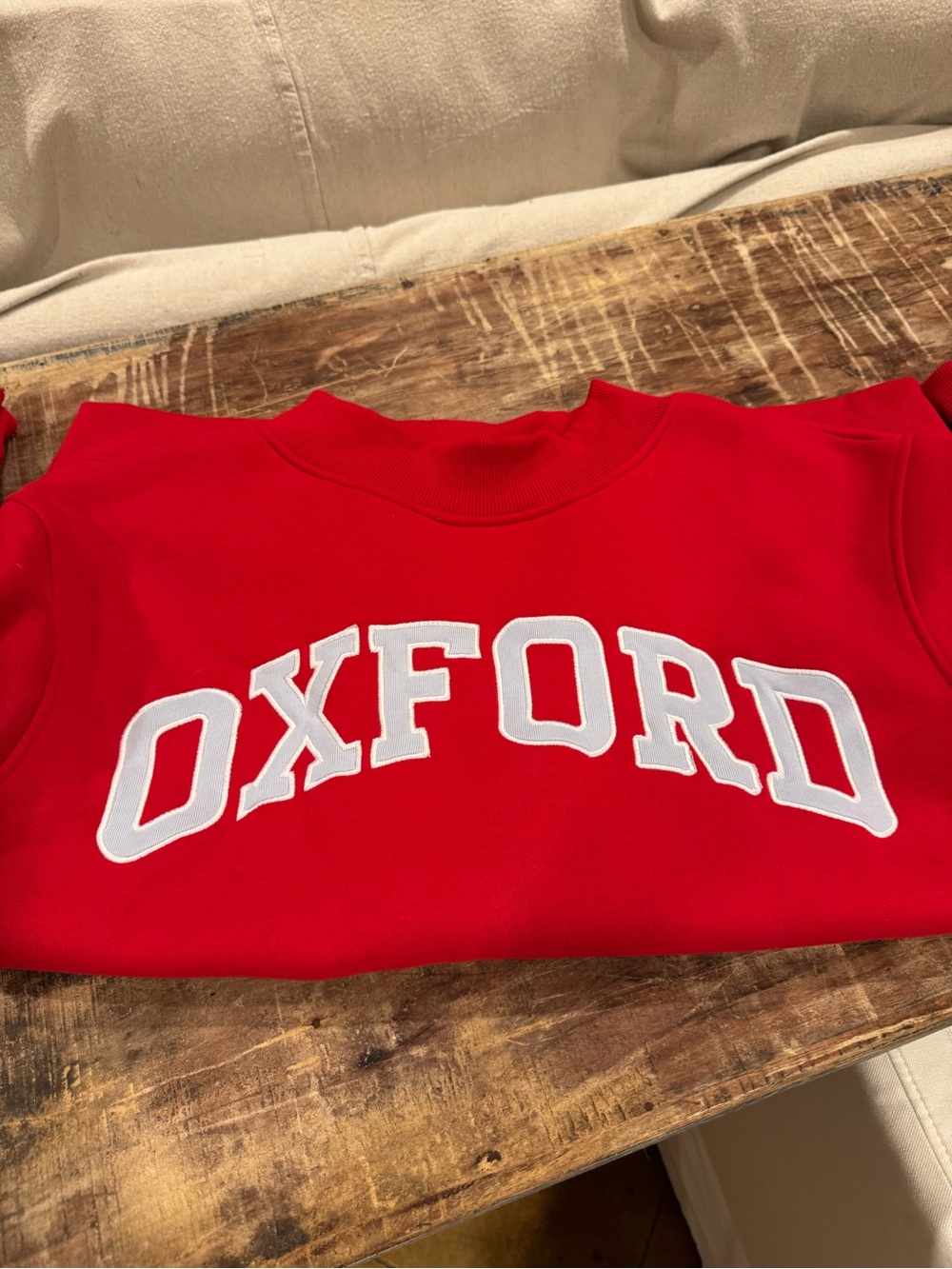 Red Mockneck with Oxford in White Lettering EUC size Medium